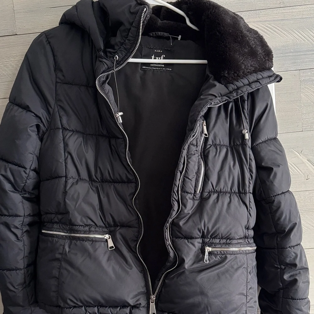 Zara Black Hooded Puffer Jacket - Picture 11 of 11